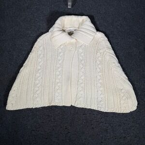 Metro 7 Womens Eggshell White Cable Knit Button Collar Poncho Sweater Medium